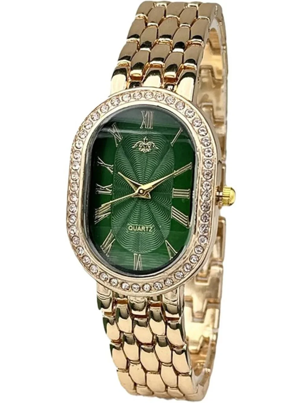 Women's Gold Strap Green Dial Oval Case Adjustable Stainless Steel Analog Watch